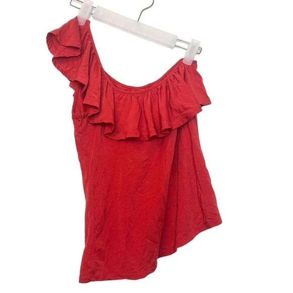 BCBGMaxAzria Ruffle One Shoulder Jersey Knit Courtnie Top Red XXS - Picture 3 of 4